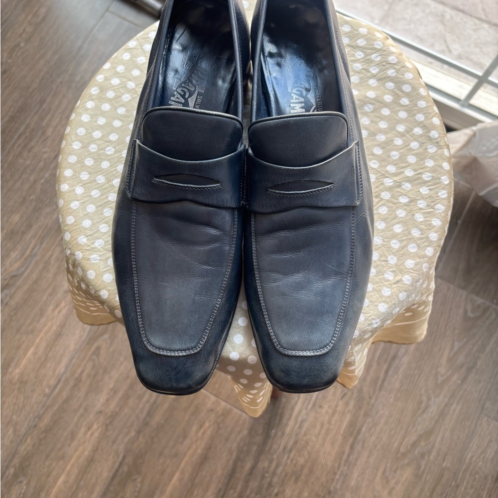 Salvatore Ferragamo Black Leather Penny Loafers